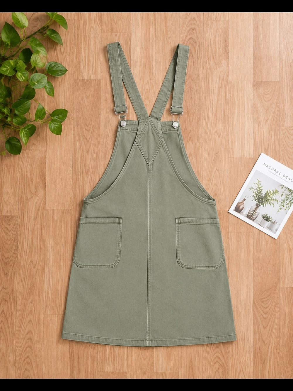 Olive Green Pinafore Jumper Dress